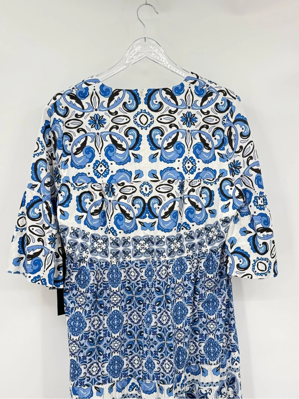 Tuckernuck Blue Majolica Tile Ginger Maxi Dress Flutter Sleeve Tiered XL NEW - Picture 7 of 15